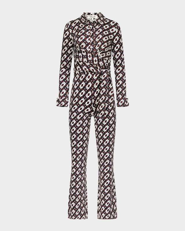 Michele Flared Geometric-Print Jumpsuit